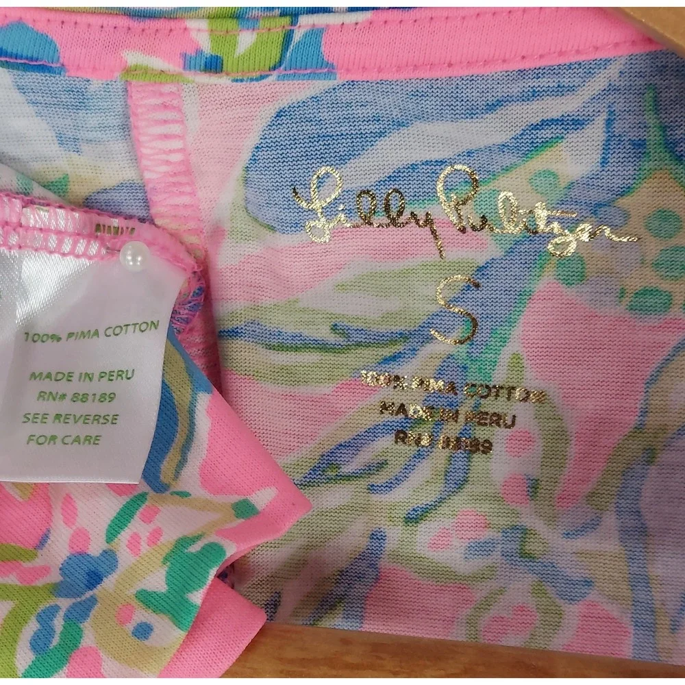 Lilly Pulitzer Pink Floral T-Shirt Shift Dress Pima Cotton Pocket Preppy Tee Sm - Picture 4 of 8